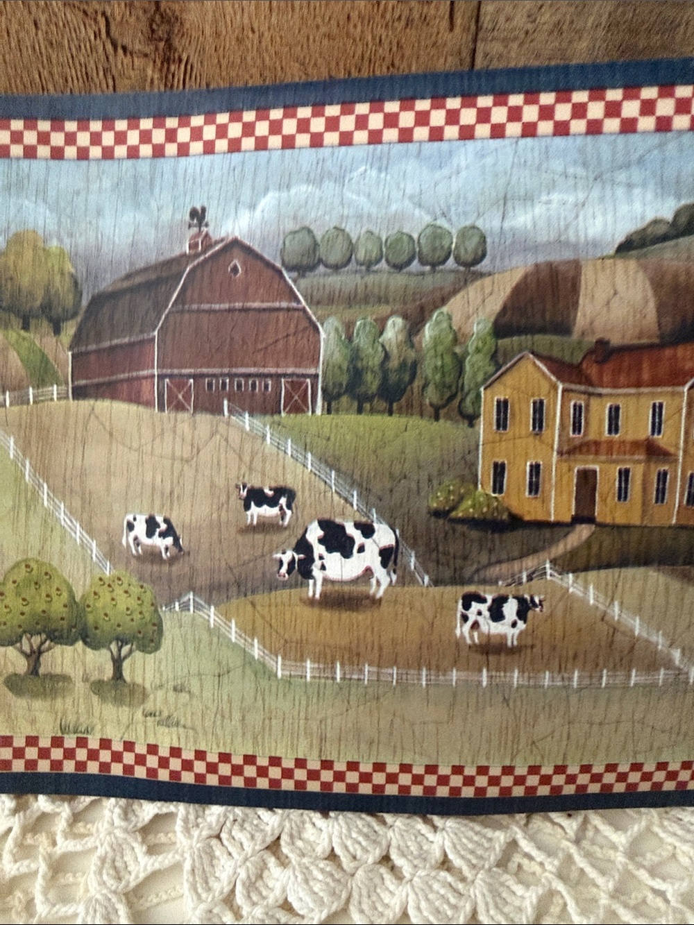 VTG Country Scene Farmhouse Pre-Pasted Vinyl Wallpaper Border New Old Stock